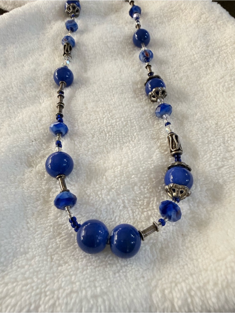 Handcrafted Cobalt Blue Glass Bead
Statement Necklace - Silver Filigree
Accent